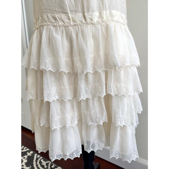 LoveShackFancy NWT Myrna Tiered Mini Antique Ivory Silk Slip Dress size Large - Picture 9 of 15
